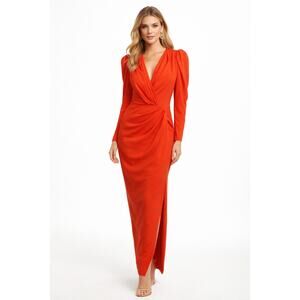 NWT RHEA COSTA Evening Wrap-Effect Crepe Maxi Dress Red US Large IT 46
